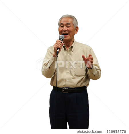 Elderly man singing karaoke 126958776