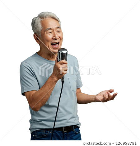 Elderly man singing karaoke 126958781