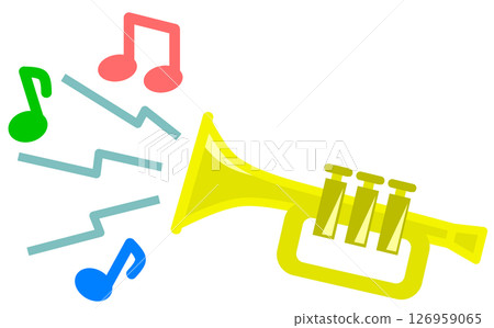 Illustration of a man playing a melody on a wind instrument at a concert or recital Illustration of a man playing a melody on a wind instrument at a concert or recital 126959065
