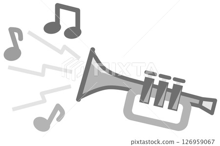 Illustration of a man playing a melody on a wind instrument at a concert or recital 126959067