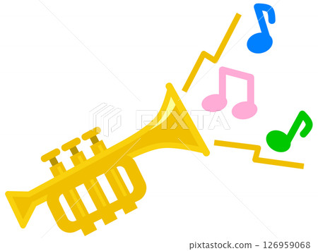 Illustration of a man playing a melody on a wind instrument at a concert or recital 126959068