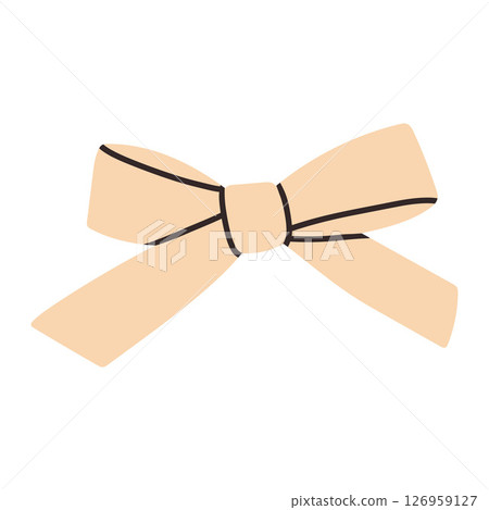 Simple beige bow isolated on white background. Flat vector illustration of cute bow for postcard, scrapbooking, poster design, sticker. 126959127