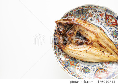 Salt-grilled Atka mackerel served on a decorative plate 126959243