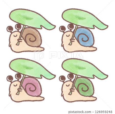 蝸牛撐著葉傘的插圖 126959248