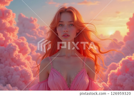 beautiful girl in bikini on the beach at sunset 126959320