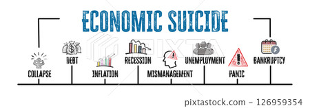 ECONOMIC SUICIDE Concept. Illustration with keywords and icons. Horizontal web banner 126959354