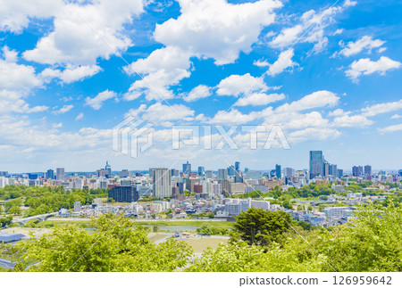 從青葉城遺址欣賞清新綠色的仙台市全景 126959642