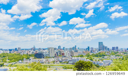 從青葉城遺址欣賞清新綠色的仙台市全景 從青葉城遺址欣賞清新綠色的仙台市全景 126959649