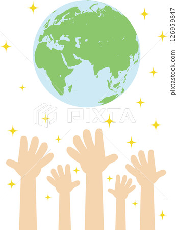 Illustration of children of the future reaching out for hope and the Earth Illustration of children of the future reaching out for hope and the Earth 126959847