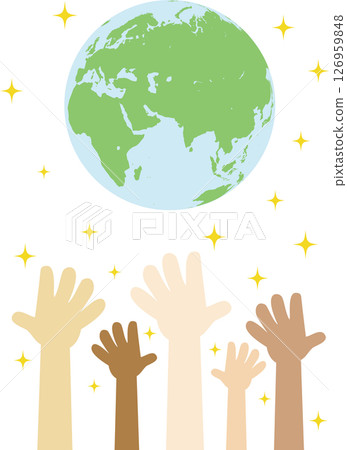 Illustration of children of the future reaching out for hope and the Earth Illustration of children of the future reaching out for hope and the Earth 126959848