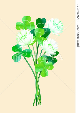 逼真的白三葉草和四葉草和三葉草花束插圖(彩色) 逼真的白三葉草和四葉草和三葉草花束插圖(彩色) 126960432