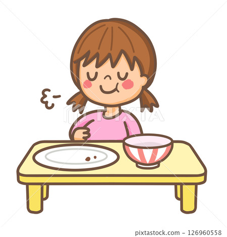 女孩吃飽後說謝謝您的餐點的插圖 126960558