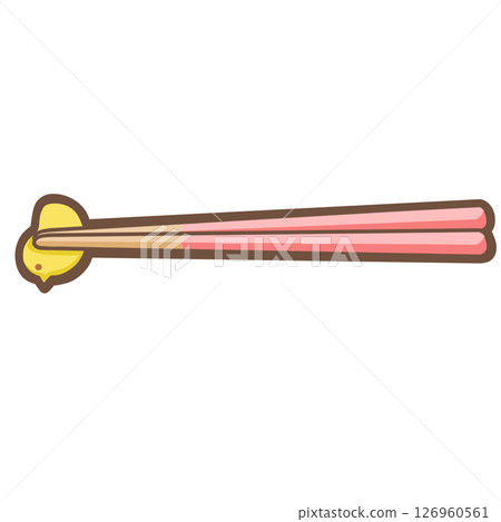 Pink chopsticks placed on a chick chopstick rest 126960561