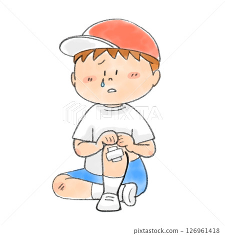 Boy with injured knee 126961418