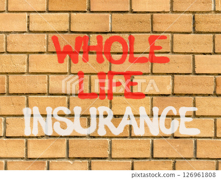 Whole life insurance symbol. Concept words Whole life insurance on beautiful brown brick wall. Beautiful brown brick wall background. Business whole life insurance concept. Copy space. 126961808