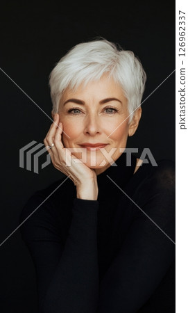 Elegant woman with short white hair 126962337