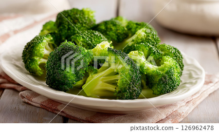 Fresh broccoli served on a white dish for health 126962478
