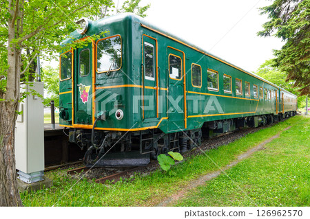 A preserved vehicle (Kiha 22 diesel railcar) at Okoppe Roadside Station 126962570