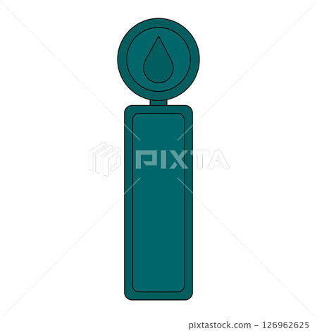 Disposable turquoise lancet with a protective cap featuring a blood drop symbol. Used for finger pricking to obtain blood for glucose testing. Concept of diabetes mellitus, chronic illness, healthcare 126962625