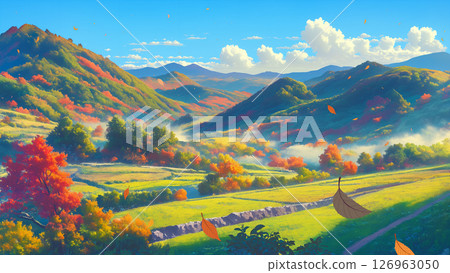 Autumn valley landscape, anime style 126963050