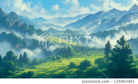 雄偉的山谷景色,動漫風格 雄偉的山谷景色,動漫風格 126963061