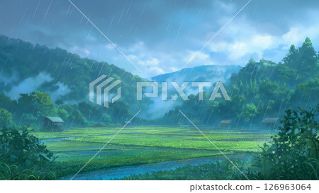 雨谷鄉村景觀，動漫風格 126963064