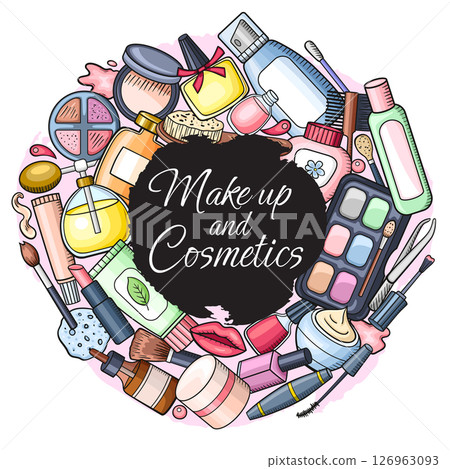 Make up and cosmetics round banner for sale. Make up and cosmetics round banner for sale. 126963093