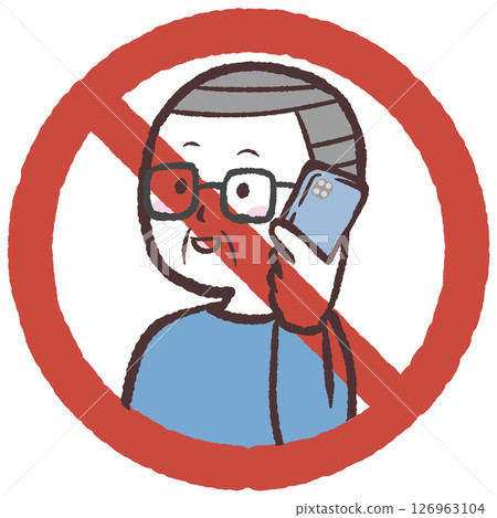 智慧型手機禁止戴眼鏡的老人插圖 智慧型手機禁止戴眼鏡的老人插圖 126963104