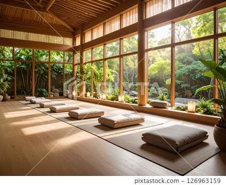 A Japanese-modern meditation space filled with natural light | A retreat, quiet, and uninhabited healing space 126963159