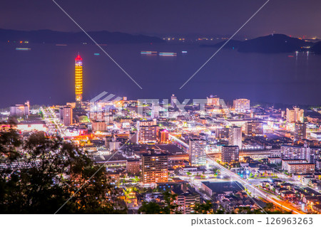 Night view from Aonoyama in Marugame City, Kagawa Prefecture Night view from Aonoyama in Marugame City, Kagawa Prefecture 126963263