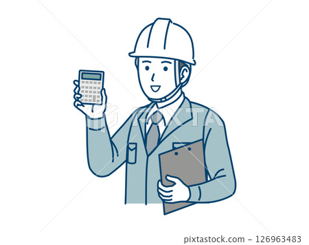 一位男性電工用計算器和估算器的插圖 126963483