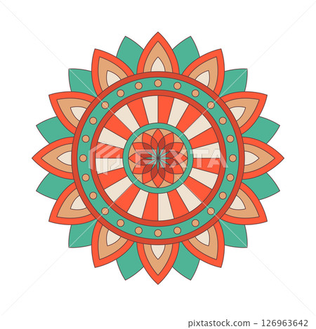 Vector hand drawn doodle mandala with colorful tribal ornament. 126963642