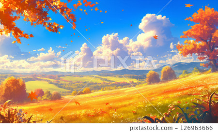 Autumnal hill scenery, anime style 126963666