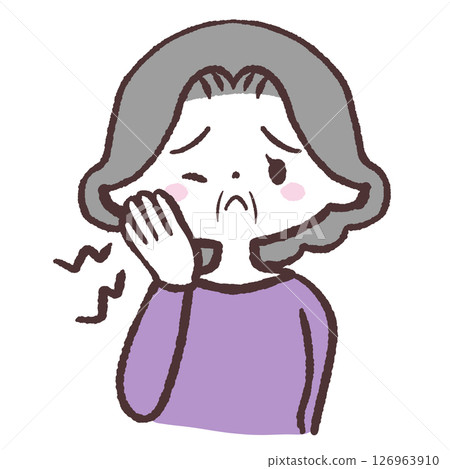 一位老年婦女牙痛的插圖 126963910