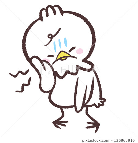 一隻白鳥痛苦地摀著臉頰的插圖 一隻白鳥痛苦地摀著臉頰的插圖 126963916