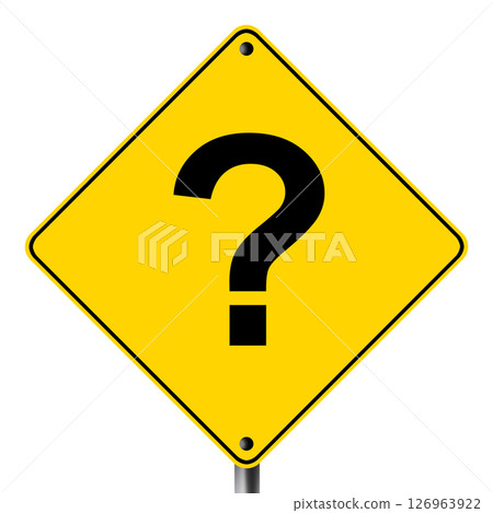 Question mark symbol on yellow road sign Question mark symbol on yellow road sign 126963922