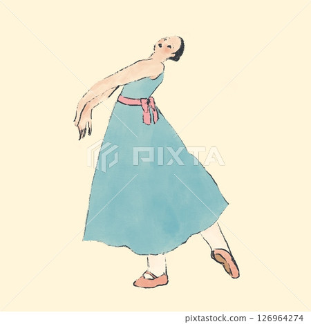 一位女士在做芭蕾 tendu 式時回頭看 126964274