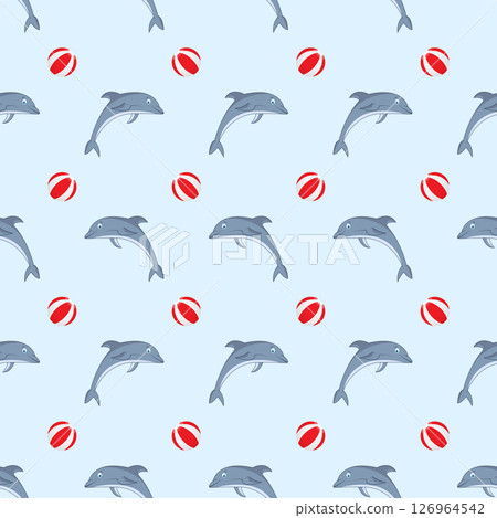 Seamless pattern with dolphins and balls. Seamless pattern with dolphins and balls. 126964542