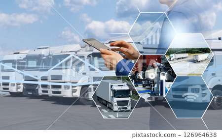 Fleet management, freight transportation and smart logistics concept Fleet management, freight transportation and smart logistics concept 126964638