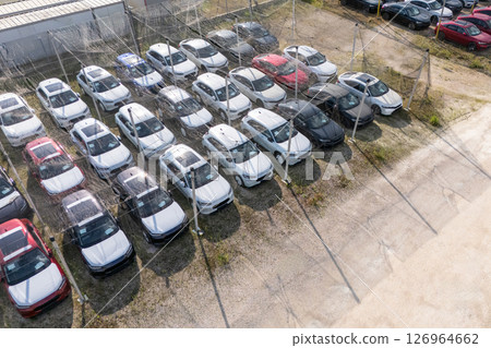 Aerial view of a storage facility for new cars Aerial view of a storage facility for new cars 126964662