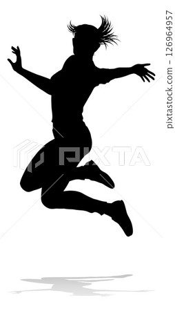 Happy Woman Jumping For Joy Silhouette Person Happy Woman Jumping For Joy Silhouette Person 126964957