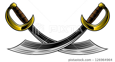 Crossed Pirate Scimitar Cutlass Saber Swords 126964964