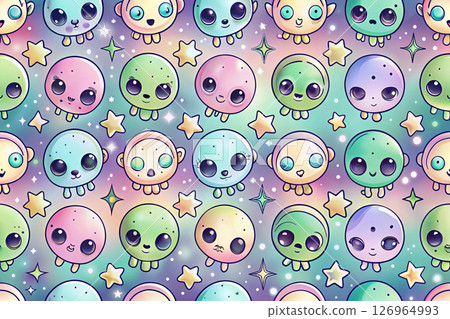 seamless pattern with cartoon monsters 126964993