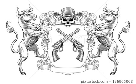 Cowboy Skull Guns Crest Coat of Arms Shield Design Cowboy Skull Guns Crest Coat of Arms Shield Design 126965008