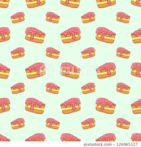 Seamless pattern with pieces of cakes, pies in doodle vintage style. 126965127
