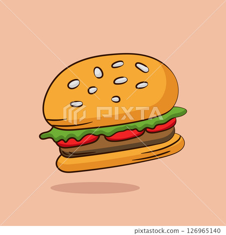 Burger icon with long shadow flat style vector illustration. 126965140