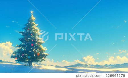 Blue sky and Christmas tree landscape, anime style Blue sky and Christmas tree landscape, anime style 126965276
