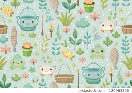 seamless pattern with cute animals and plants 126965296