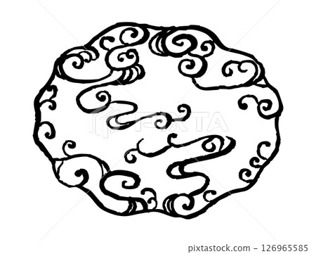 Japanese style line drawing abstract illustration with black brush. Ink brush wave ellipse frame. Ocean splash concept Japanese style line drawing abstract illustration with black brush. Ink brush wave ellipse frame. Ocean splash concept 126965585
