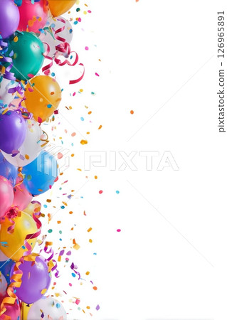 Colorful Balloons and Confetti Create a Festive Atmosphere for a Celebration or Party in a Cheerful Setting. Colorful Balloons and Confetti Create a Festive Atmosphere for a Celebration or Party in a Cheerful Setting. 126965891